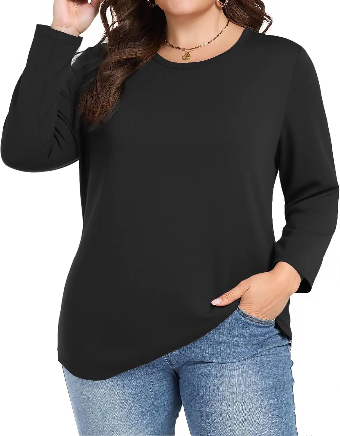 Long Sleeve Shirts for Women - Plus Size Workout Athletic Yoga Casual Crewneck Oversized Trendy Tops for Gym