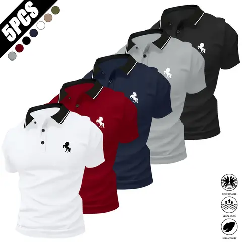 Men’s Solid-Color Collared Golf Polo Shirt - Soft Polyester Fabric, Casual Sportswear, Fashion Apparel, Everyday Essential for Outdoor & Business Wear, Smart Casual Style