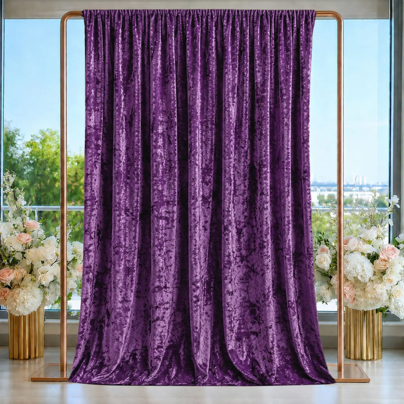 Crushed Velvet Backdrop Curtain – Purple 5ft x 14ft Event Drape with Rod Pocket, Privacy Panel for Photo Booths & Events