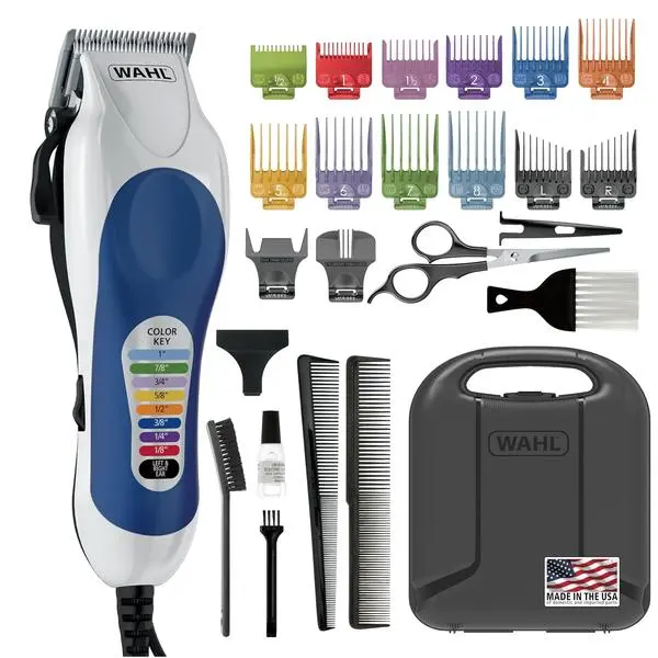 Wahl Clipper USA Color Pro Complete Haircutting Kit with Easy Color Coded Guide Combs - Corded Clipper for Hair Clipping & Grooming Men,Women,& Children - Model 79300-1001M,(Pack of 8)