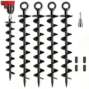 Spiral Ground Anchors with Nuts and Tools, Tent Canopy Carport Mobile Home Stabilizer, Wind Resistant Outdoor Structure