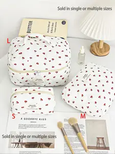 Cherry Pattern Makeup Bag Set, 1 Set Portable Cosmetic Storage Bag, Multifunctional Makeup Organizer Pouch, Versatile Storage Bag for Travel & Daily Use, Zipper Makeup Bag, Handheld Cosmetic Pouch