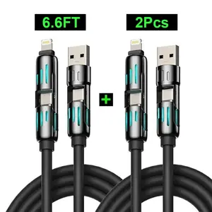 2Pcs 6.6FT 4-in-1 Charging Cable  Fast Charger, Multi-functional 240W Fast Charge Data Cable, Phone Accessories Suitable for 15/14/13/12/11 Phone Pro, Cellphone Charging Accessories