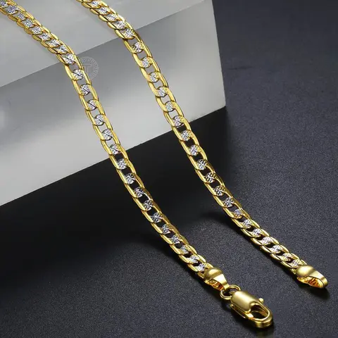 Hermah 4mm Gold Filled Flat Hammered Curb Cuban Chain Necklace/Bracelet or Jewelry Set necklace