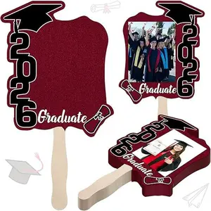 24pcs Class of 2026 Personalized Big Head Photo Cutout Paddle Fan Unique Graduation Gifts Match with Lei for Graduation