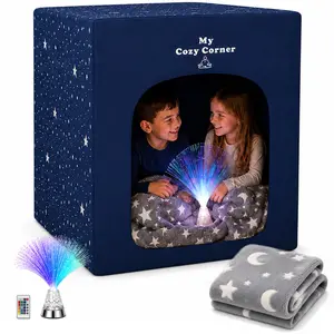 Special Supplies Blackout Sensory Tent for Kids,Calming Play Room with Fiber Optic Lamp and Glow-in-The-Dark Fuzzy Blanket