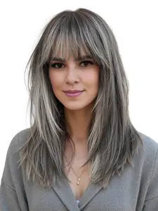 18-Inch Japanese Ribbon Bang Long Straight Wig, Synthetic Hair, No Glue Needed, Natural Comfortable Fit, Suitable for All Ages, Synthetic Material Wigs, Glueless Hair Wigs