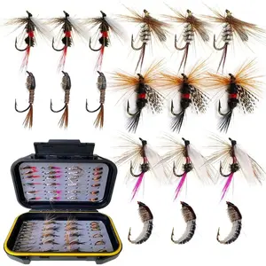 50Pcs Handmade Fly Fishing Flies Kit with Dry/Wet Flies Streamers Assortment for Trout Bass Fishing with Fly Box 6 Mixed Styles