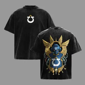 Ultramarines Warhammer 40k T-Shirt Hoodie Vintage Graphic Tee Retro Streetwear Oversized Acid Wash Heavyweight Cotton Space Marine Armor Shield Gaming Fan Gift Idea Tabletop Wargaming Merch Unisex