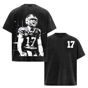 Josh Allen #17 Vintage Washed Game Day T-Shirt – Retro Football Shirt, Heavyweight Oversized Streetwear Top for True Buffalo Fans