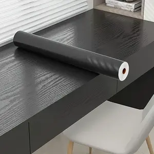 Ultra thick black wood grain sticker, waterproof and oil resistant vinyl film, suitable for kitchen, bathroom, and furniture renovation, easy to stick and remove, modern engraved pattern, self-adhesive, reusable PVC material - [23.62 * 393.70IN]