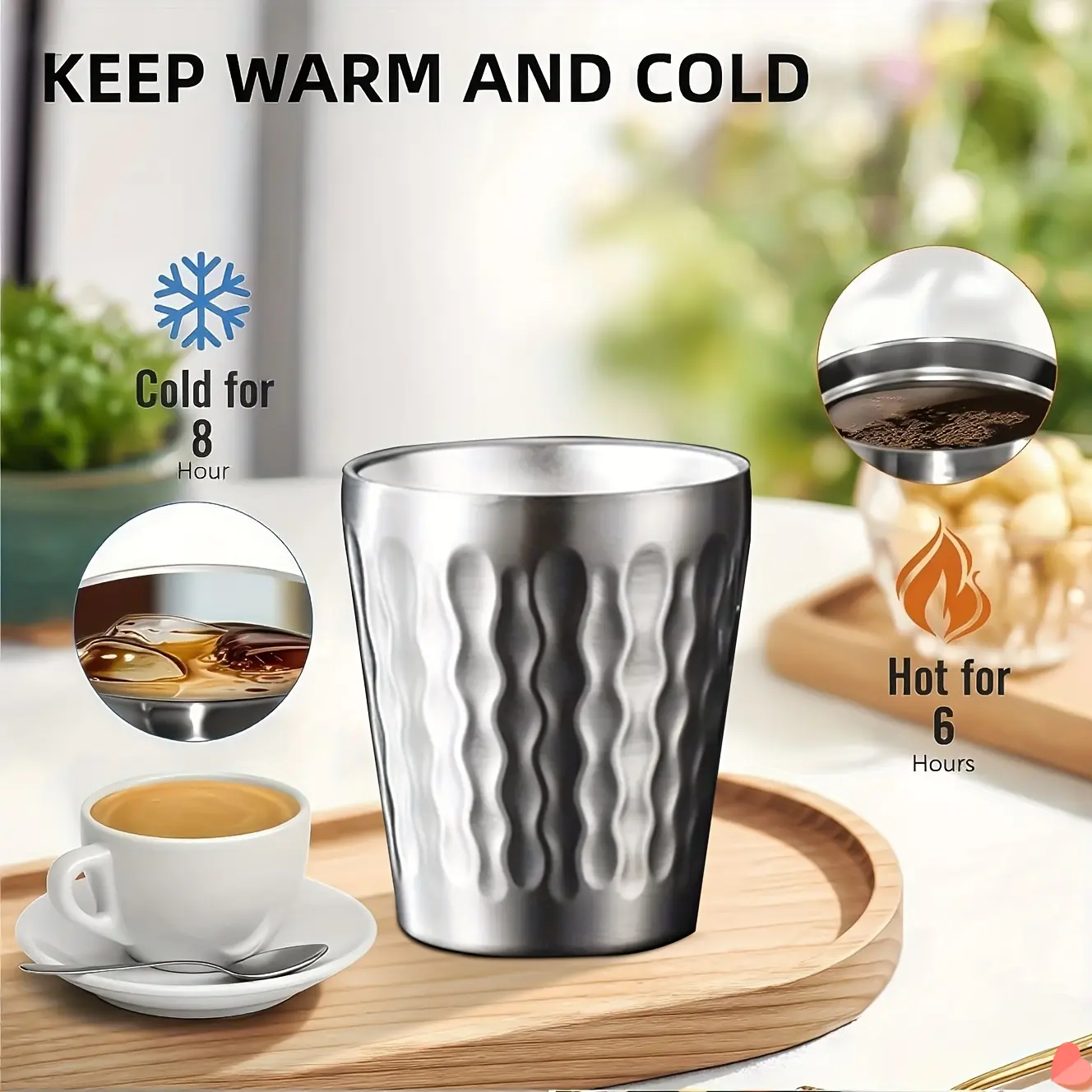 4pcs/6pcs Stainless Steel Striped Shatterproof Double-Wall Heavy-Duty Mug - BPA/BPS-Free, Portable Size, Stackable Set Cup for Camping, Travel, Coffee, Juice, Milk, Bpa Free, Double Wall Cup, Temperature Control, Unisex, Outdoor Camping