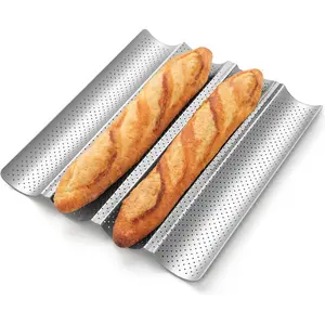 Baguette Bread Pan, Nonstick Perforated Baguette Pan for French Bread Baking, 4 Loaves Baguette Baking Tray for Sourdough, Italian Bread, Perfect for Creating Crisp CrustDD14HUB STORE