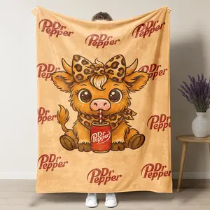 Dr Pepper Cartoon Cute Highland Cow Pattern Blanket Soft Warm Throw for Home Office Travel Camping Gifts Cozy Lightweight