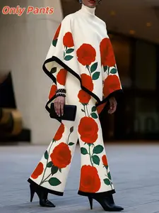 Women's Loose Wide Leg Floral Printed Casual Pants, Elegant Comfortable High Waist Lounge Wear, Perfect for Daily & Relaxing at Home