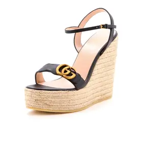 Pre-owned Gucci Women's GG Marmont Wedge Espadrille Sandals Leather by Rebag