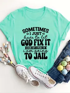 Women's Letter Print Round Neck Tee, Fashion Casual Everyday Wear Short Sleeve T-shirt, Ladies Summer Clothes for Daily Wear, Tops, Womenswear, Clothing