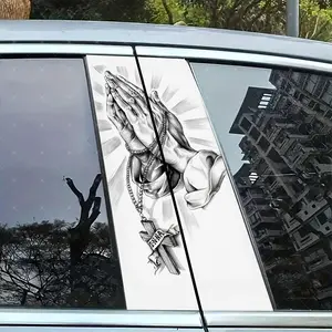 2pc Prayer Hands Vinyl Sticker, Car B Pillar Protection Decal, Easy Peel & Stick, Sunproof Waterproof Scratch Resistant, All Cars Decor, Car Accessories