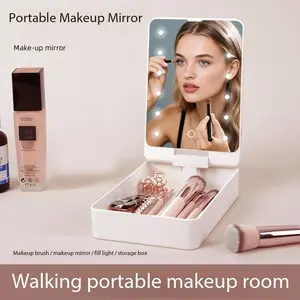 Adjustable LED Three-Color Makeup Mirror, Rechargeable Portable Cosmetic Mirror with Jewelry Box, Lighted Mirror, Perfect for Travel Use, Mirror with Lights