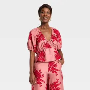 Women's Short Sleeve Slub Crepe Top - A New Day