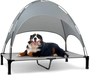 Portable Elevated Dog Bed with Canopy – Removable Shade Tent, Cooling Cot – Ideal for Camping, Beach & Backyard