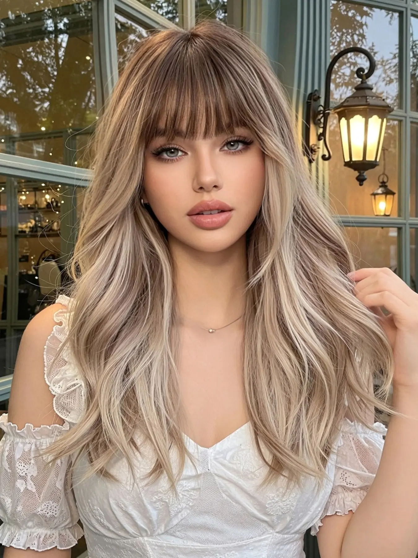 Ash Blonde Long Wavy Wig with Fringe | Heat Resistant Wigs 🔥 Loose Wave Style
