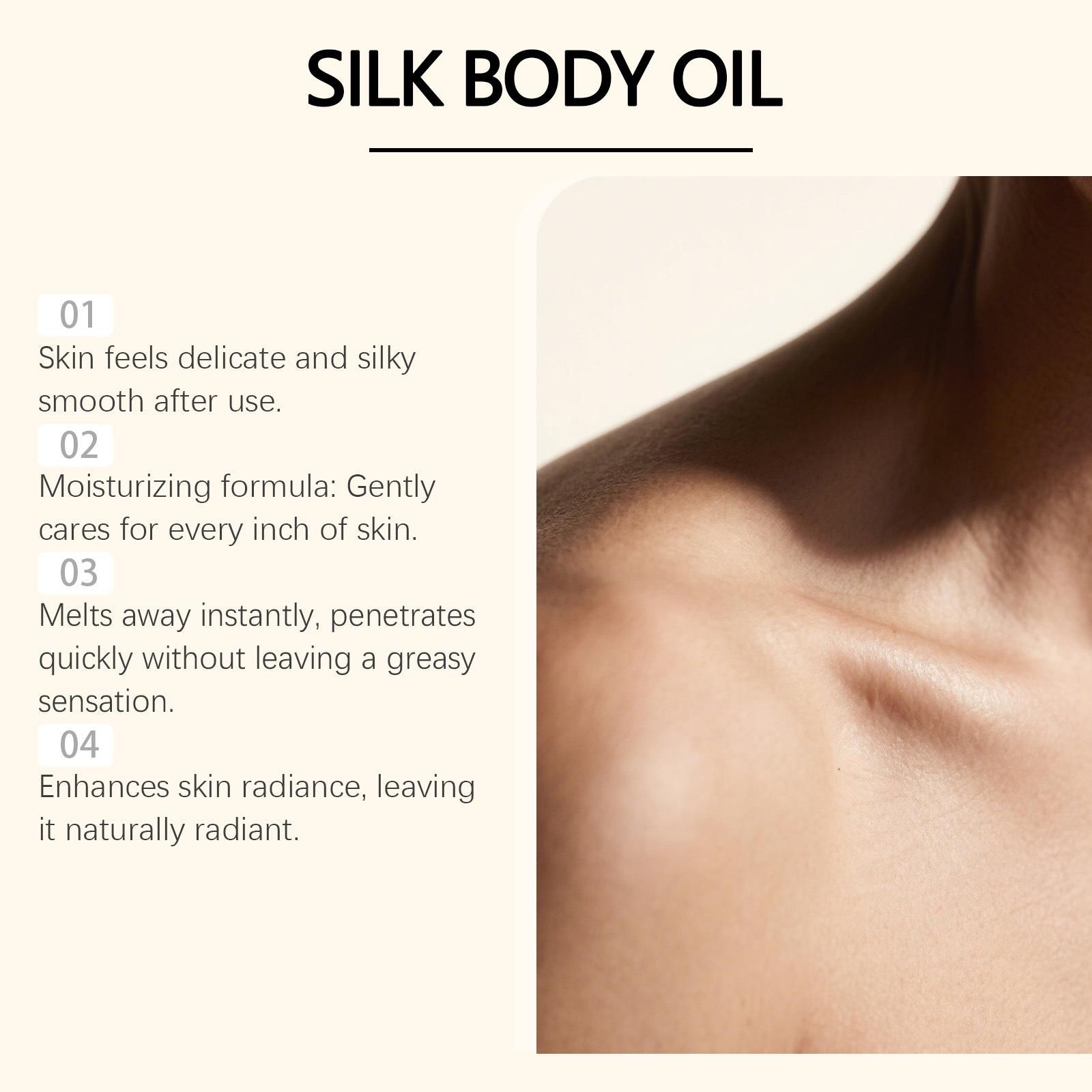 Silky Body Oil, Silky Smooth Skin Texture, Lightweight & Non-Greasy, Fast Absorbing, Hydrating & Nourishing, Leaves Skin Soft, Radiant & Supple, Daily Moisturizing Body Essence