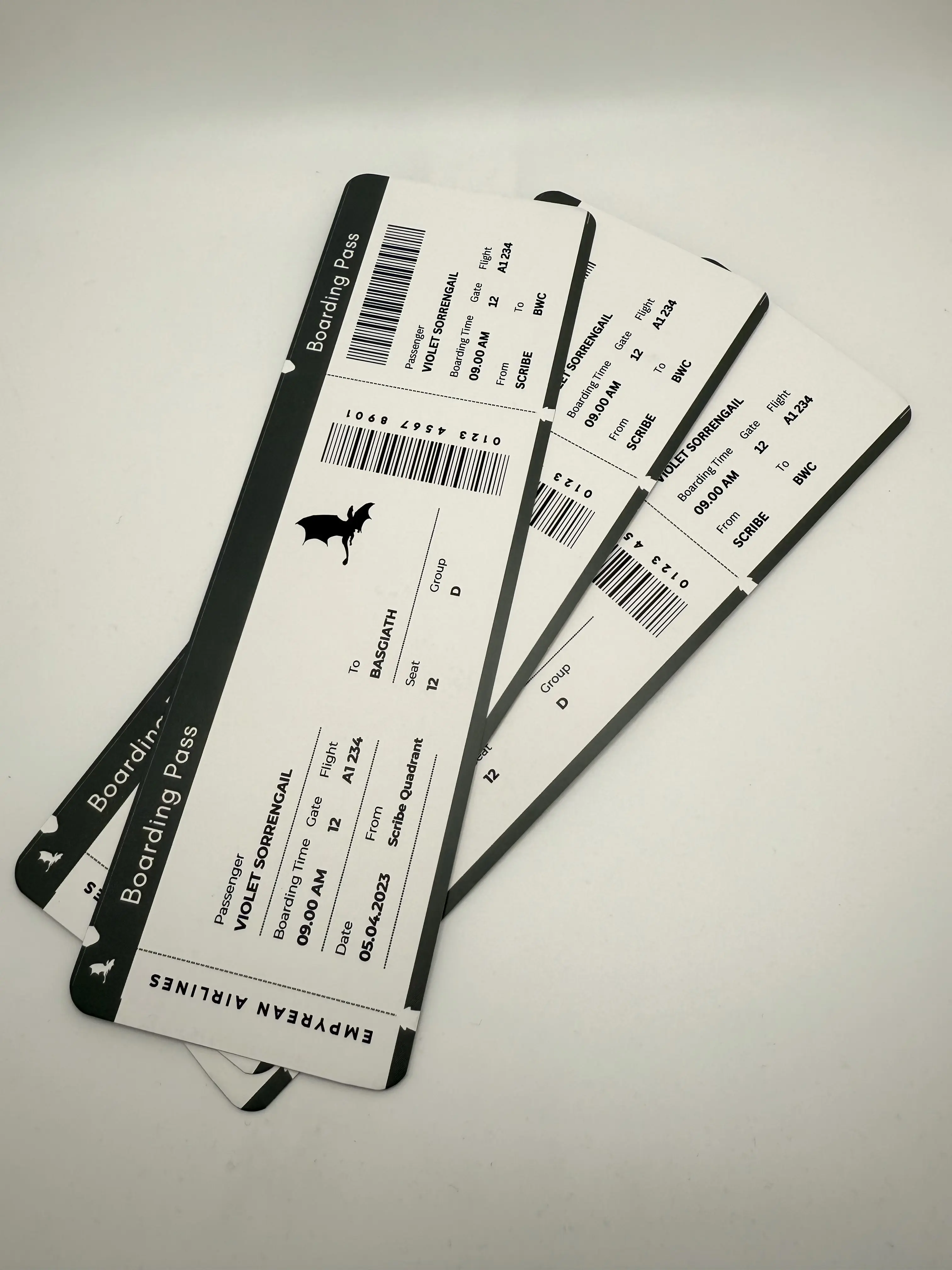 Empyrean Airlines Bookmark - Black and White Design, Dragons