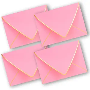V-Flap Envelopes 50 Pack - A4 Size,  Border,  for Invitations, Wedding,  Shower, All Occasions (Pink)
