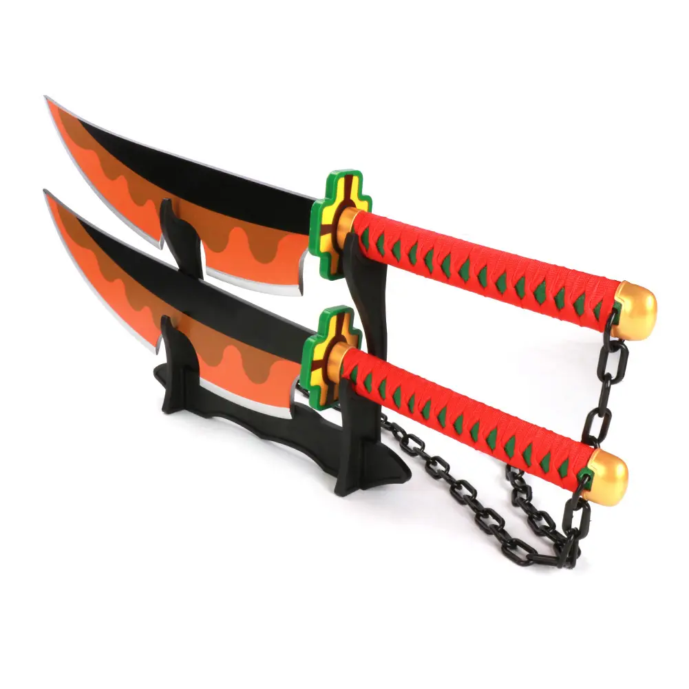Rengoku Kyoujurou Anime Sword, 41-Inch Demon Slayer Replica Katana with a Bamboo Wood Blade and Plastic Handle, Cosplay Prop for Decoration, Includes Belt & Stand