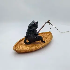 Cute Cat Fishing Boat Set, Durable Resin Material, Realistic Details, Perfect for Aquarium Decor, Fish Tank Decoration, Ocean Theme Micro Landscape
