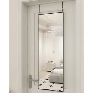 16" x 50" Adjustable Height Over The Door Mirror, Full Length  Door Mirror with Shatterproof Tempered Glass  Alloy Frame for Bedroom, Living Room, Bathroom, Dorm, Black