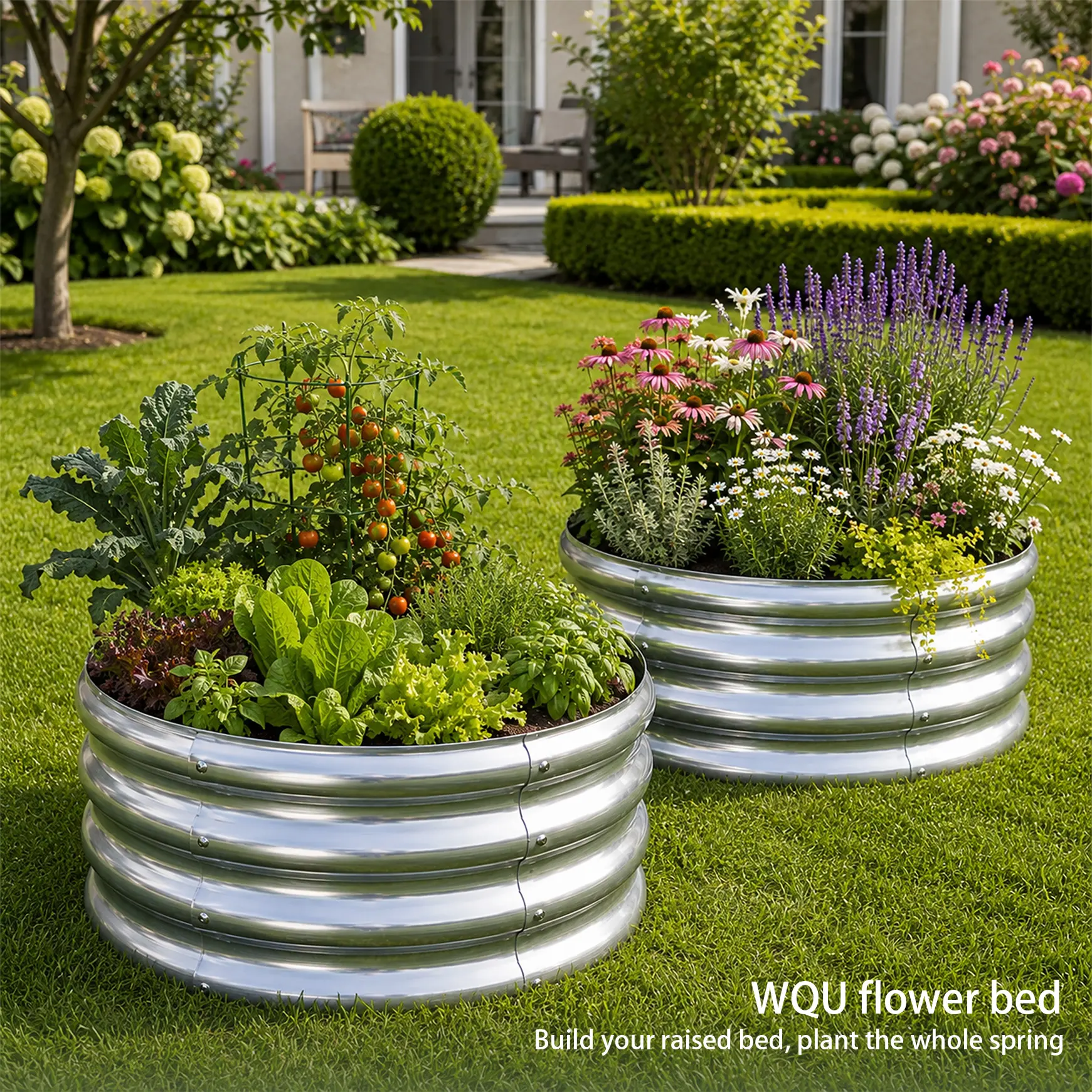 2-Pack Round Galvanized Raised Garden Bed, 24in Rustproof Corrugated Steel Planter Box with Open Bottom for Vegetables, Flowers, Herbs – Ideal for Patio, Rooftop