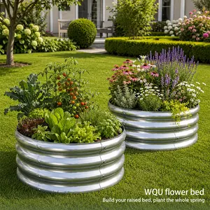 2 Pack Round Galvanized Raised Garden Bed 24in Metal Raised Planter Box, Open Bottom Rustproof Corrugated Steel Planter for Vegetables Flowers Herbs Patio Rooftop Yard