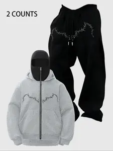 Motorcycle Hoodie Sweatpants Set, Casual Fitted Sportswear, Breathable Fabric, Fashionable Gym Wear, Perfect for Parties and Commuting, Streetwear Tracksuit Set