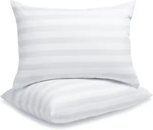 Pillows Queen Size Set of 2 Hotel Collection Soft Bed Pillows 3D Down Alternative Fiber Filling 20"x28" White Striped