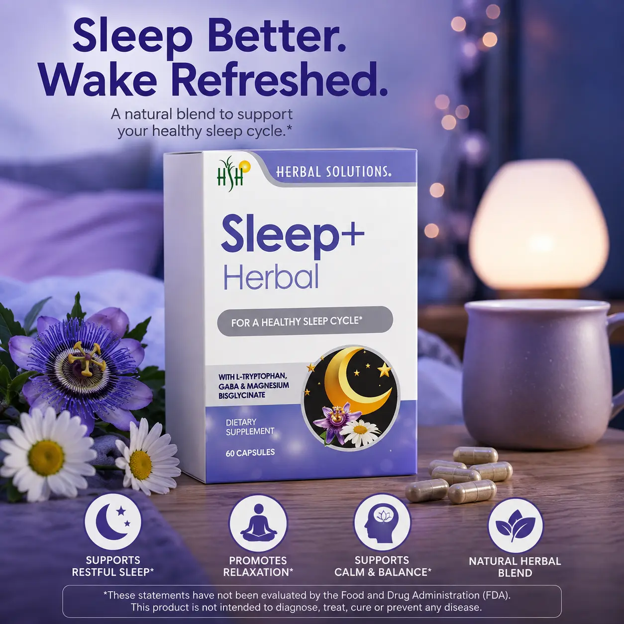 Sleep+ Herbal | Herbal Sleep Supplement | Capsules | 60 Capsules | Herbal Solutions
