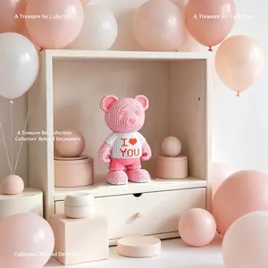 Heart Bear 3D Puzzle Building Blocks Bricks Decoration, Bookshelf Home Office Cabinet Decor, Party Living Room TV Stand Display Gift