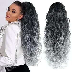 Ombre Gray Ponytail hairpiece for black women Drawstring Long Curly Pony Tail Hair Extainson  Ponytail Clip in Ponytail Extensions Gray Drawstring Ponytail for Black Women(Sliver Gray mix 6 OZ)...
