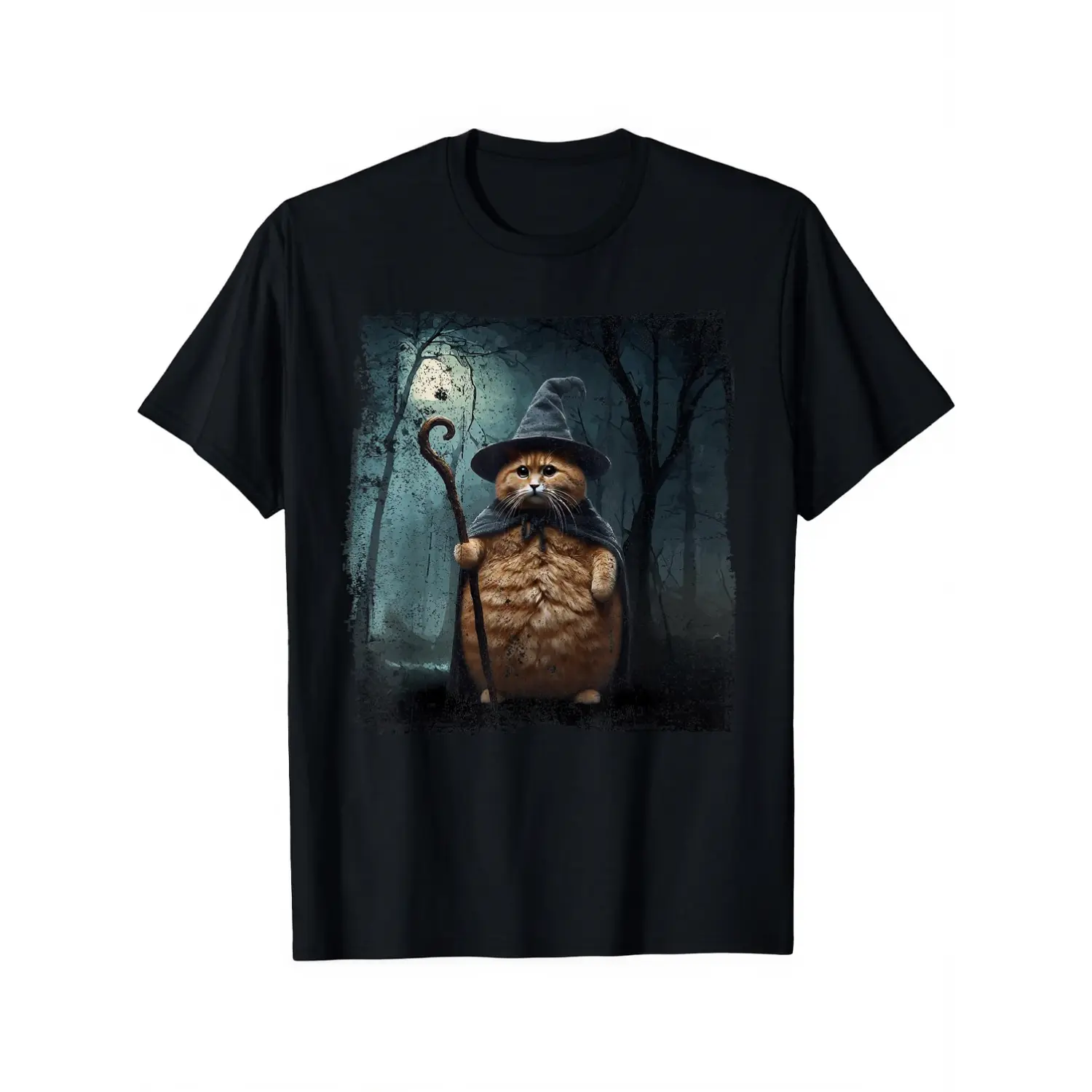 Cotton Funny Wizard Cat, Funny Halloween Cat Meme T-Shirt