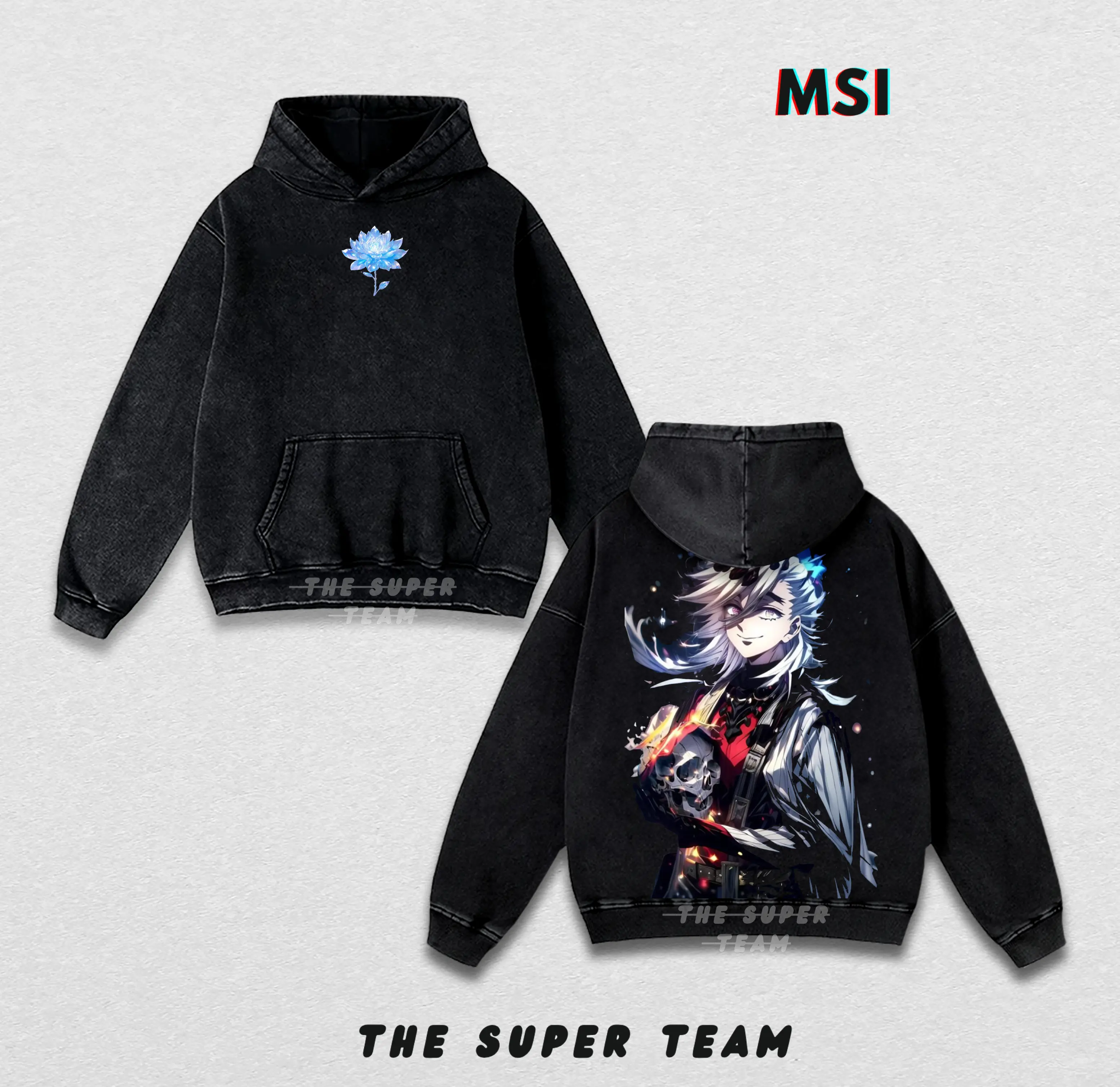 Doma Upper Moon 2 Demon Slayer Vintage Washed Hoodie & T-Shirt – Oversized Heavy Cotton Anime Graphic Top, Retro Manga Streetwear Gift for Kimetsu no Yaiba Fans