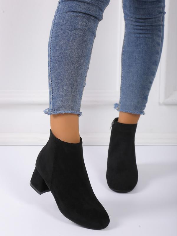 Women's Velvet Ankle Boots with Side Zipper, Chunky Heel Casual Party Classic Fashion Shoes, Winter Booties, Fall & Winter Textile Upper Material