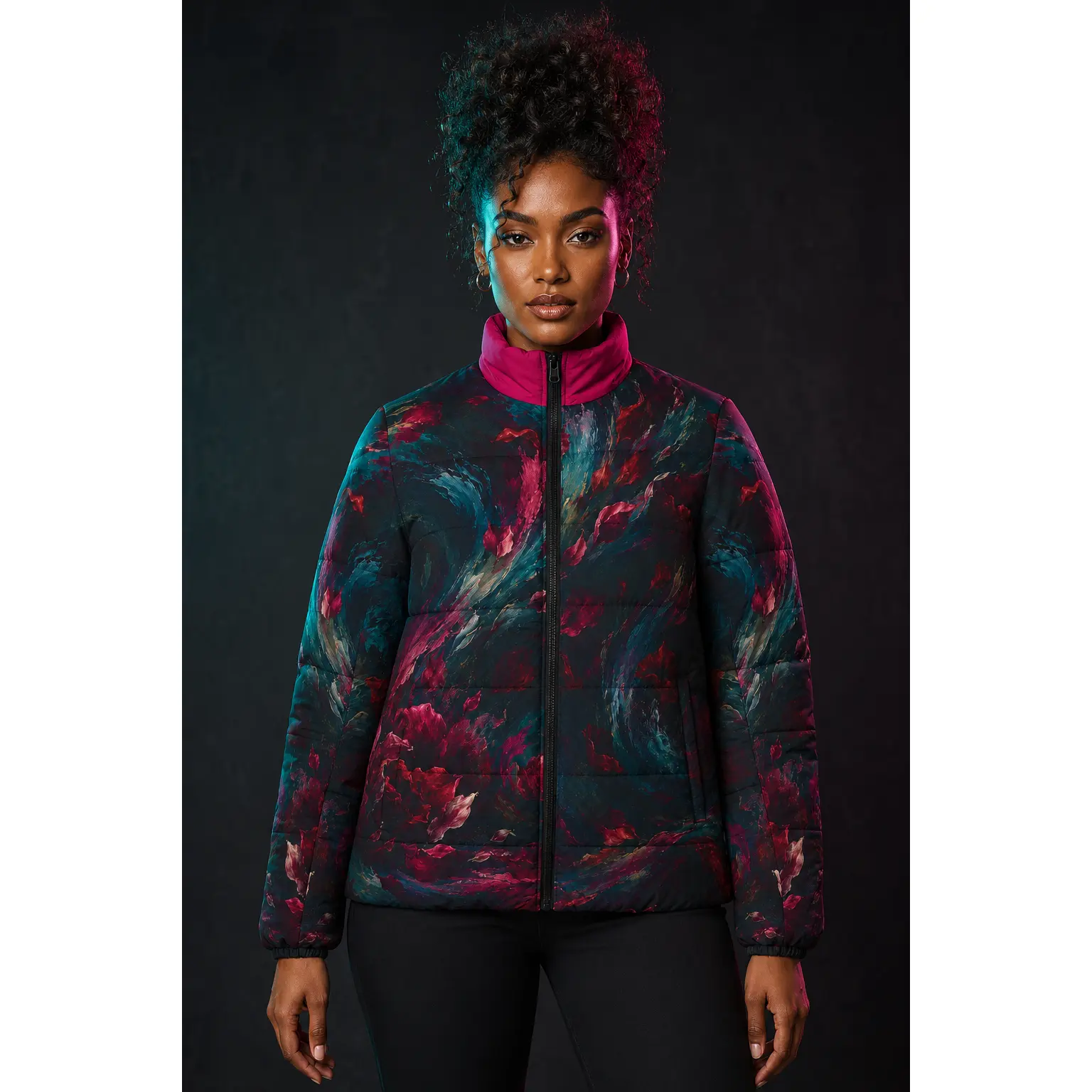 Tempest Bloom All-Over Print Puffer Jacket