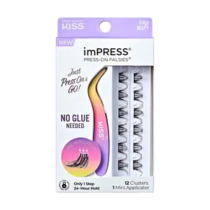 Impress Falsies Self Adhesive Eyelashes, 12 Lash Clusters + Applicator - Edgy