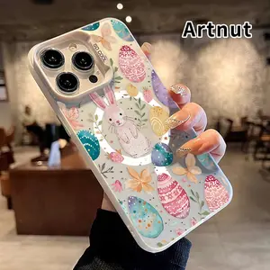 Magnetic Phone Case for iPhone 15 Pro Max 16 Plus 14 13 12 11 E Easter Bunny Delight Pattern Full Body Protection Anti-Scratch PC Smartphone Cover Cellphone Protective