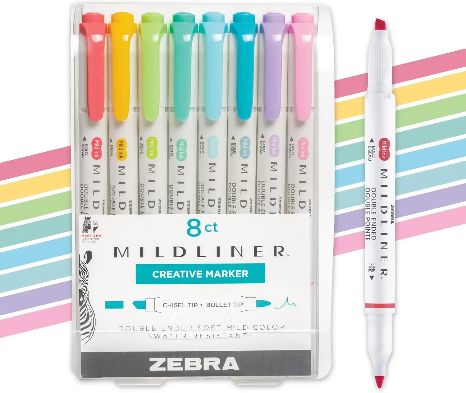 MILDLINER No Bleed Highlighter, Assorted Colors, Dual Tip, 8-Pack