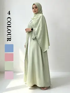 [Gift hijab] Rustic Lace Abaya with Full Placket, Long Sleeve Outerwear, Soft Polyester Fabric, Perfect for Daily Wear & Gatherings #Does not include inner Modest Abaya For you