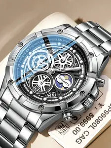 TIMEARTX High-Quality Watches Trendy Brand Men's Watches Business Multi-Function Analog Quartz Movement Mechanical Style Business Skeleton Quartz Watch Luminous Waterproof Luxury Wristwatch