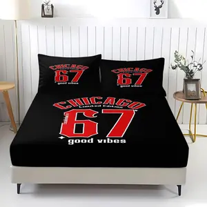 3-piece Chicago 67th Street Basketball Trendy Culture Pattern Bed Sheet Set, including 1 bed sheet and 2 pillowcases. The non slip dust cover is suitable for bedrooms and is suitable as a daily or holiday gift