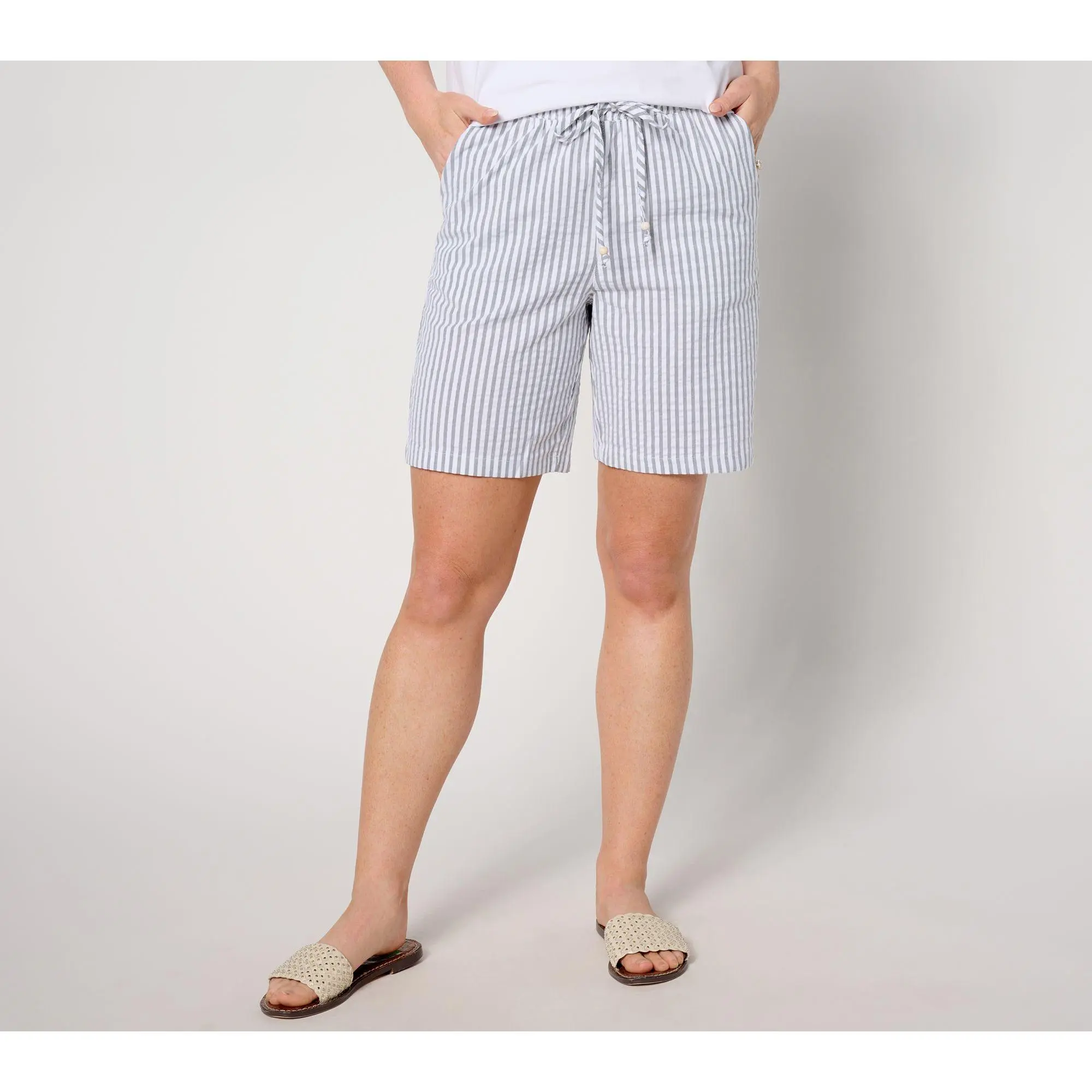Denim & Co. Petite Striped Seersucker Short